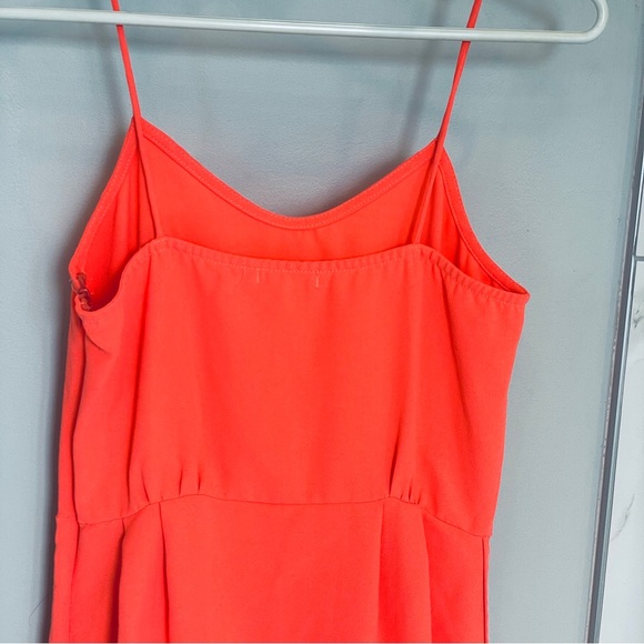 Sophia Neon Peach Pink Wrap Side Slit Asymmetrical Midi Dress - Picture 7 of 13